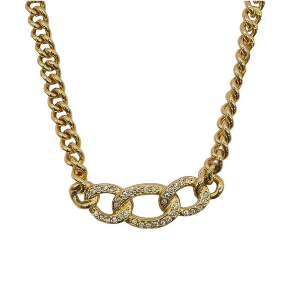 Vintage Christian Dior Gold Chain Pavé Link Necklace CD Charm - Picture 3 of 6